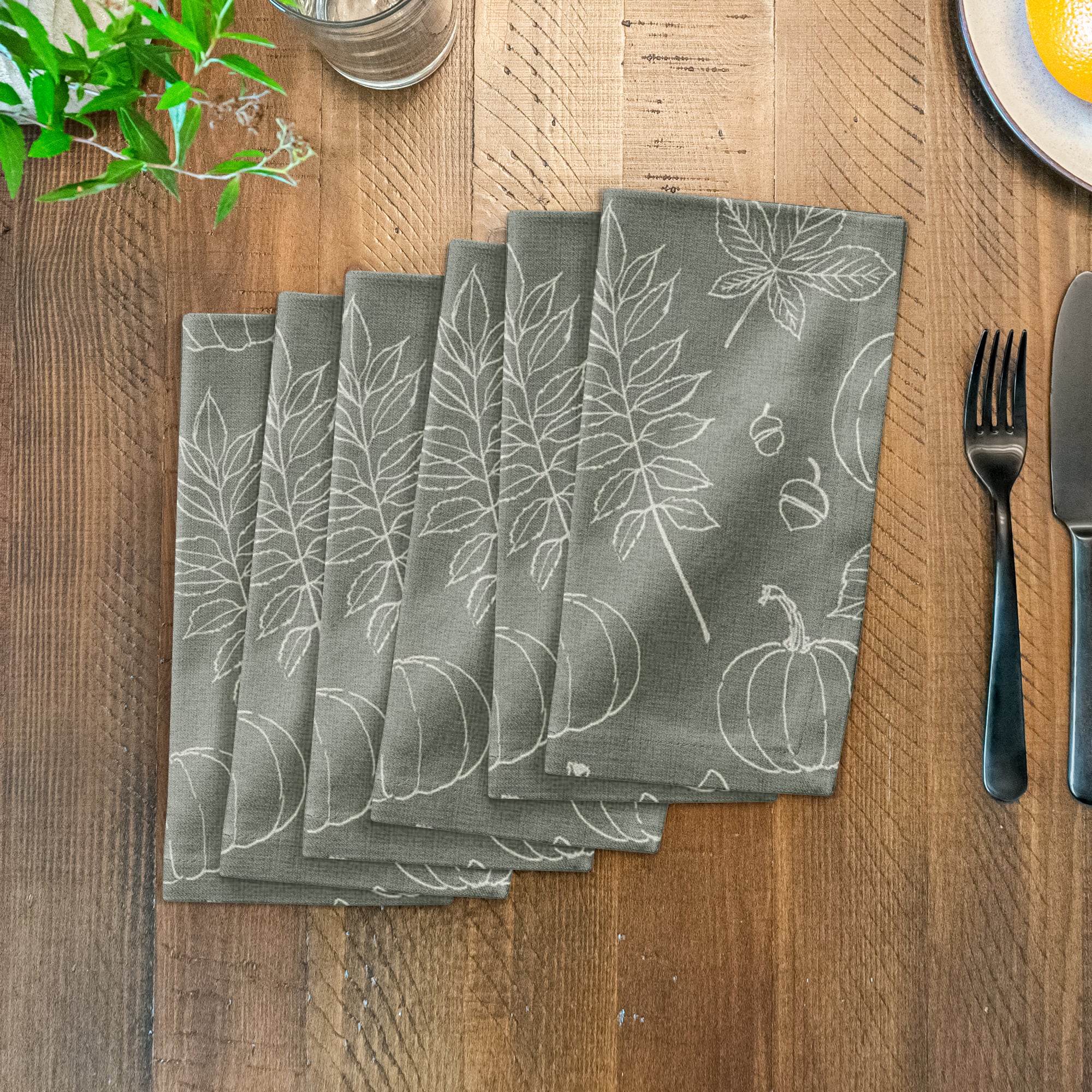 Green Fall Pattern Cotton Twill Napkin